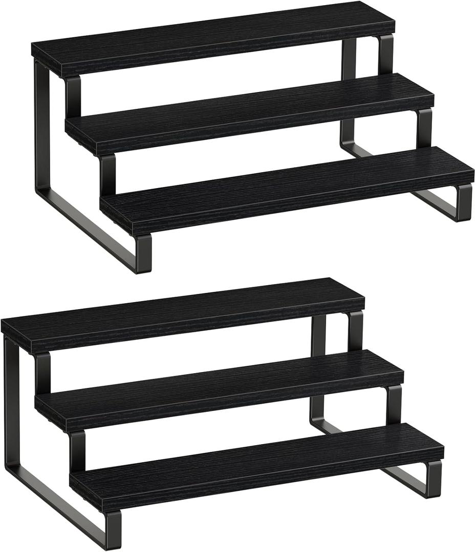 Giikin 3 Tier Spice Rack, Set of 2 Wooden Spice Rack for Countertop, Cabinet Organizer Shelf Kitchen Counter Storage Shelves Cupcake Stand Holder Display Stand, Black