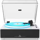 Record Player with Built-in Four Stereo Speakers, Three LED Lighting Modes, AT-3600L Cartridge, All-in-one Vinyl Record Player Support Bluetooth Playback Auto Stop 33&45 RPM Speed RCA Out AUX in White