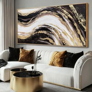 Framed Abstract Wall Art,Black White Gold Luxury Modern Canvas Prints Paintings Artwork for Walls, Pictures for Entryway Hallway Living Room Dining Bedroom Wall Decor 29"x58"