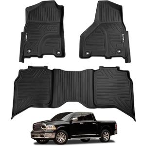 Floor Mats Compatible with 2013-2018 Dodge Ram 1500/2500/3500 Crew Cab / 2019-2024 Ram 1500 Classic Crew Cab (NOT Fit New Body Style), TPE All Weather 1st & 2nd Row Floor Liners, 3pcs Black