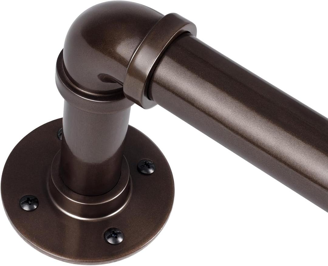 1 Inch Curtain Rods for Windows 66 to 120, Outdoor Industrial Adjustable Blackout Curtain Rod, Indoor Heavy Duty Wrap Around Drapery Pole, Bronze, 66-120"