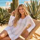Unittype Women Swimsuit Cover Up Crochet 2026 Summer Knit Bathing Suit Mesh Hollow Out Backless Beach Dress Swimwear Cover Up (White)