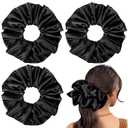 9.5 inch Silk Scrunchies Oversized Scrunchie Jumbo Scrunchies Giant Silk Scrunchie Extra Large Satin Thick Elastic Fluffy Hair Ties for Women and Girls 3 Pack (Black)