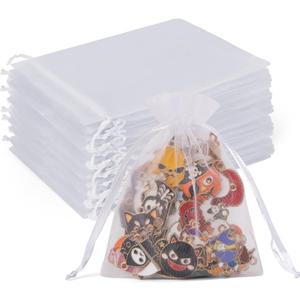 Crweety 50 Pack White Organza Bags 3x4 Inch, Small Mesh Gift Bags for Jewelry Sachet, Elegant Small Mesh Bag Drawstring for Candy Wedding Party Favor, Bridal Shower, Baby Shower & Mothers Day