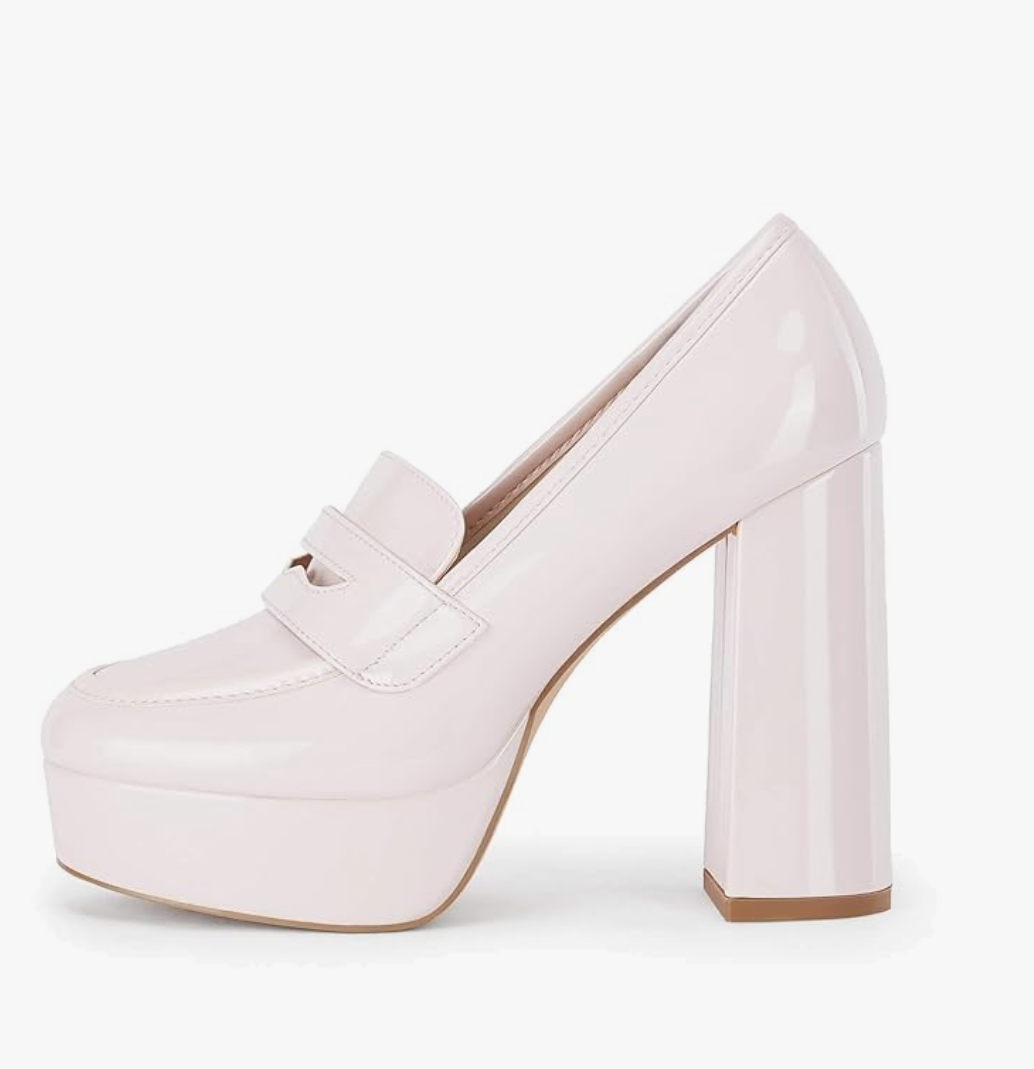 Womens Platform Heels Loafers Chunky High Heel Closed Toe Patent Leather Shoes Penny Loafer Business Dress Work Pumps, Size 8