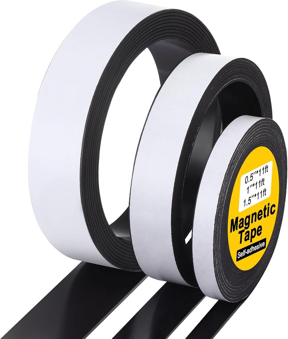 33Ft Magnetic Tape Roll, Self-Adhesive Flexible Magnet Strip 0.5", 1", 1.5" Width Strips Roll with Adhesive Backing for DIY Crafts, Fridge, Whiteboard, and Lightweight Projects