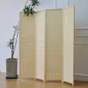4 Panel Room Divider and Folding Screen Room Divider,Bamboo Room Divider Screen for Room Separation,Beige,67" H x 61.4" W