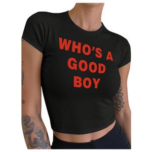 RoseSeek Women's Cropped Letter Graphic T Shirt Crewneck Short Sleeve Slogan Tee Streetwear Black Small (Black, M)