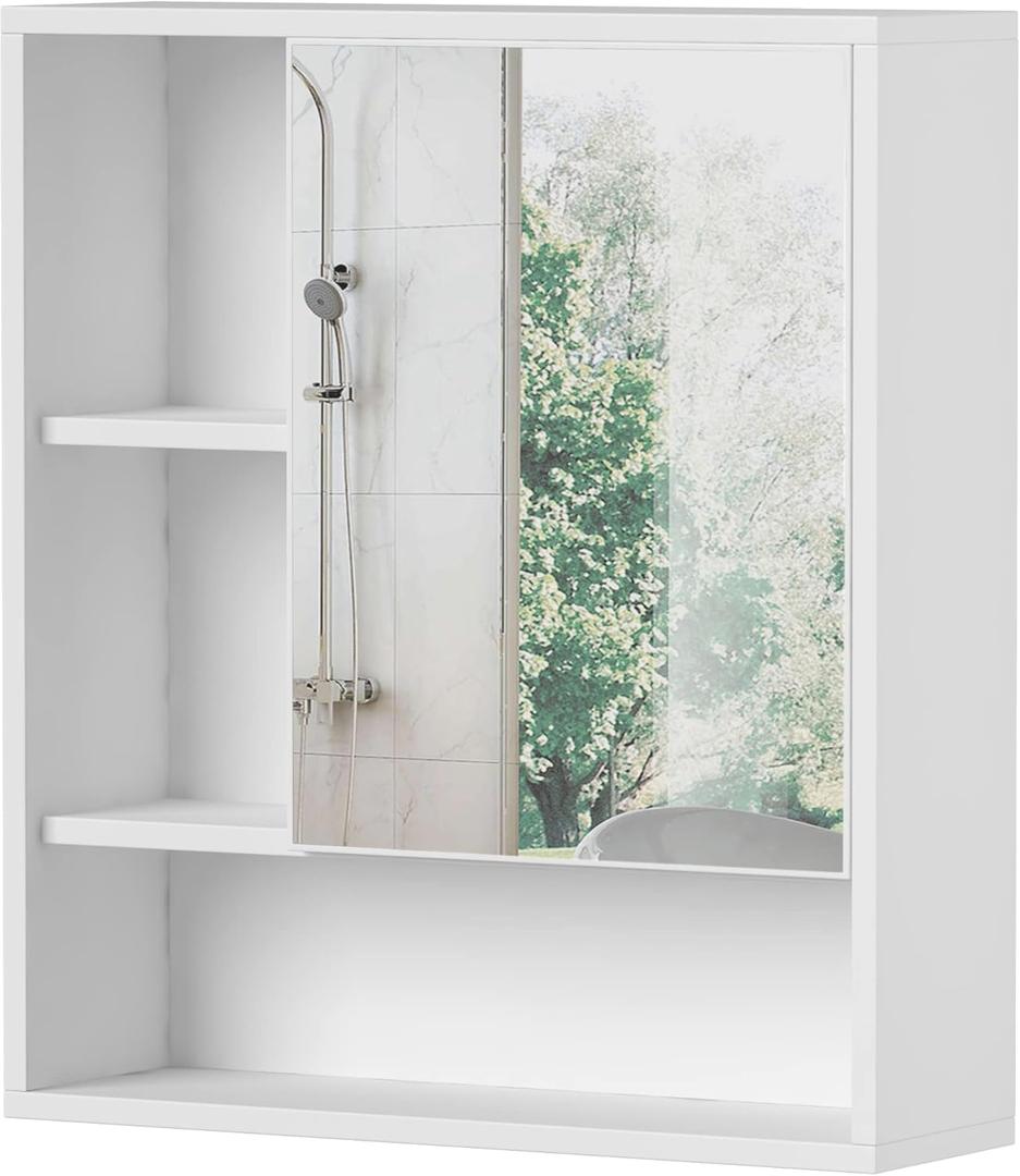 ChooChoo Bathroom Wall Mirror Cabinet, Medicine Cabinet with Single Door and Adjustable Shelf, Over The Toilet Space Saver Storage Cabinet, White (6.3"D x 21.6"W x 24.0"H)