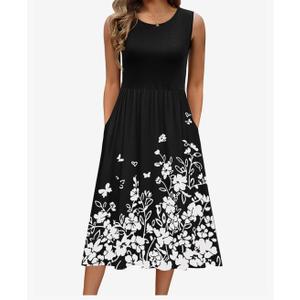 Zeagoo Women's Summer Tank Midi Dress with Pockets Floral Sleeveless A-Line Casual Loose T-Shirt Dresses Beach Sundress 2025, M