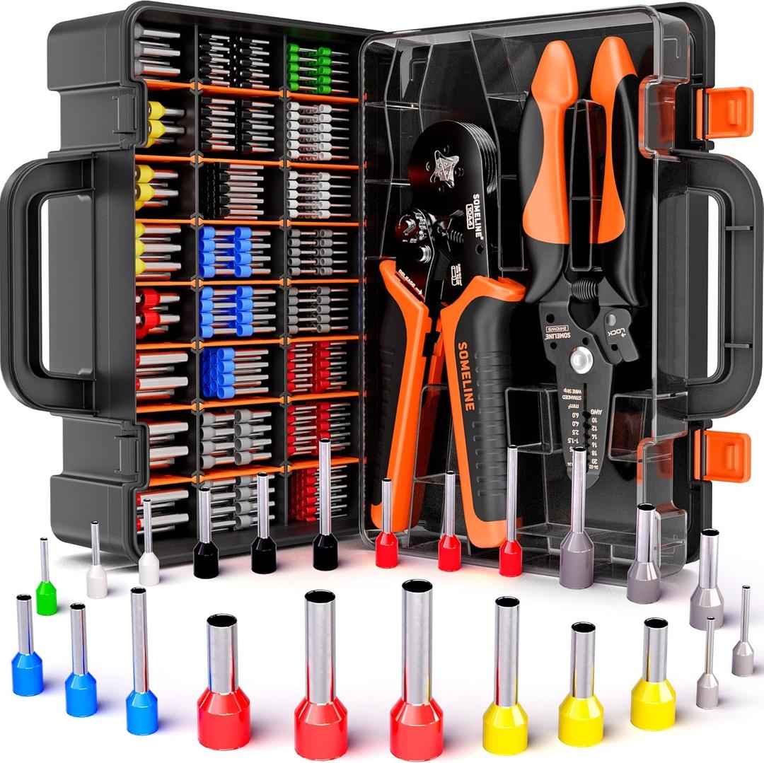 SOMELINE Ferrule Crimping Tool, Ratchet Pliers for AWG24-8 with 23 Sizes Wire End Ferrule Terminals, Quadrilateral Wire Crimp Pliers with Crimp Connectors,Crimp Pliers and Stripper Kit Crimp Connector