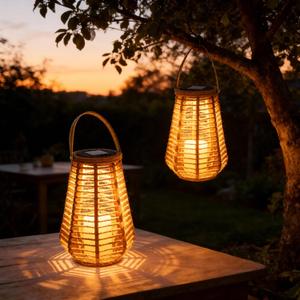 2 Pack Solar Lanterns Outdoor Waterproof, Vase-Shaped Solar Lantern with Handle, Hand-Wound Rope Outdoor Lantern Dusk to Dawn 6-8Hr, Hanging & Tabletop Decor for Garden/Patio