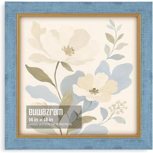 Textured Soft Blue 14x14 Picture Frame with Gold Inner Trim
