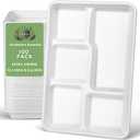 100% Compostable 5 Compartment Paper Plates, 100 Pack, 12.5 * 8.6 inch Disposable School Lunch Trays, Eco-Friendly Bagasse Plates for Buffet, and Party