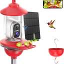 SOLIOM Hummingbird Feeder with Camera, Solar Powered 2K Smart Bird Feeder with AI Bird Identification, Auto Motion Detection, Ant Moat & Pole Mount, Ideal Gift for Hummingbird Lovers, 20 oz