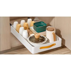 Pull out Cabinet Organizer, Heavy Duty Slide Out Drawers for Kitchen Cabinets, Pantry Shelves Fixed With Adhesive Nano Film, Pull Out Drawers with Leather Handle,12" W x19 D x 2.5" H (1PC)