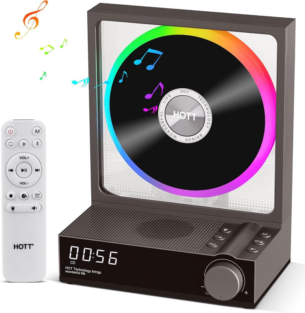HOTT CD Player Portable,Small CD Players for Home, Bluetooth 5.3,Desktop CD Player Built-in HiFi Speakers,TF Card, Transcription Multifunctional Rechargeable (Grey)