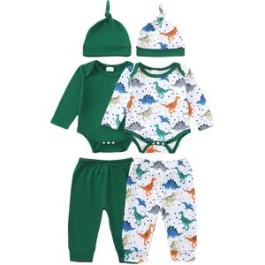 Newborn Baby Boy Clothes Infant Boys Outfits Romper 2-Pack Cute Baby Boy Pants Set Hat 0 3 6 9 12 18 Months (Green)