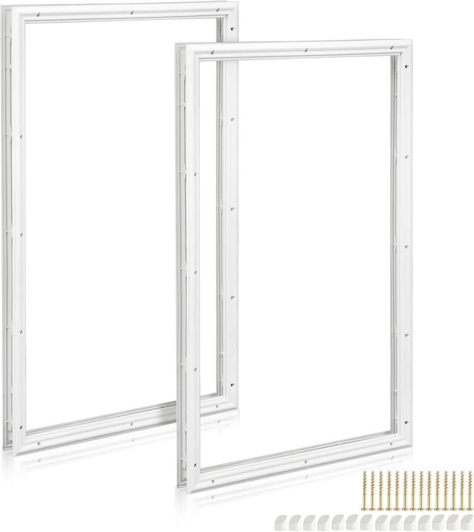 2 Pcs 22" x 36" Entry Door Frame Only Replacement Kit, 1 Lite for 1" Glass (Not Included), Exterior Front Door Glass Insert Kit White Window Grille Inserts Replacement
