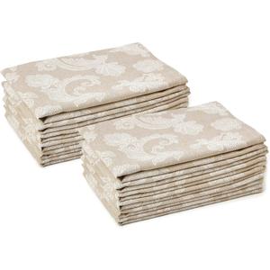 Encasa XO Dining Table Napkins Set of 12 I Size 18x18 in I Floral Beige Jacquard Style Print on Homespun Cotton I Fast Colours, Machine Washable (18" x 18" (Set of 12))