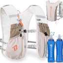 Running Vest Hydration Backpack for Men Women, 5L Lightweight Running Backpack Hydration Pack for Marathon, Trail, Cycling, Hiking, Jogging (5L Running Vest with Two 500ML Soft Water Bottles, Khaki)