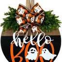 Halloween Ghost Wreath, Wooden Halloween Ghost Door Sign Wreath Decorations for Front Door Hanger