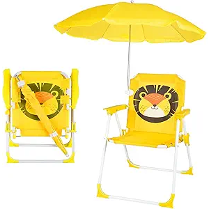 PLULON Kids Beach Chair with Umbrella Folding Lawn and Camping Chair with Summer Shade for Beach, Pool, Travel and Outdoor (for 1-5 Years Old)