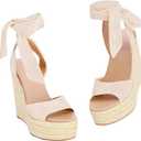Women's Espadrilles Wedges Sandals Heels Open Toe Tie Lace Up Platform Ankle Strap Summer Dress Shoes, 7.5