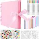 Gotideal 80 Pages Scrapbook Album with 10 Metallic Markers, Craft Paper Photo Album for Wedding and Anniversary, Family DIY Scrapbook Accessories with Scrapbooking Stickers Corners(Pink) (11.5*8.5 Inches 80Pages)