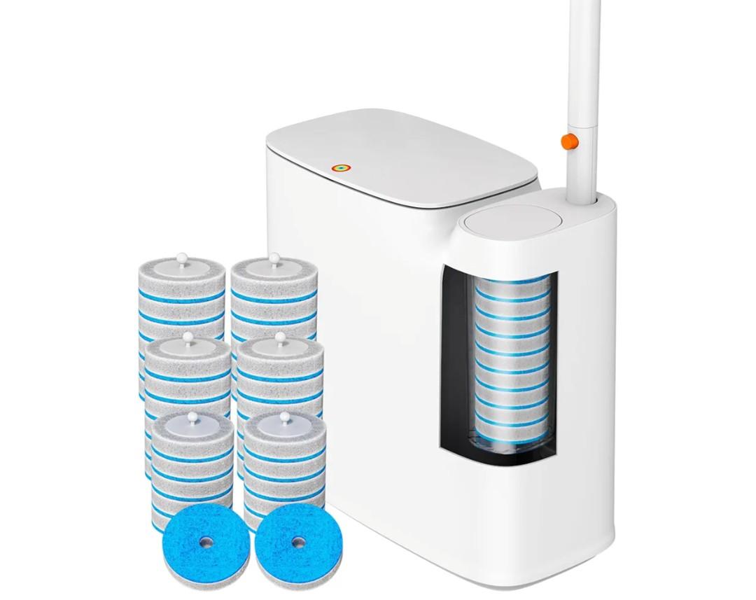 CTIME Bathroom Trash Can Set - Narrow White Plastic Small Trash can, a Toilet Wand, Toilet Brush Holder and 36 Refills, 2 Gallon Trash can with pop-up lid, Suitable for bathrooms and Small Toilets.