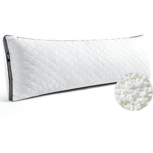 Shredded Memory Foam Thick Body Pillow, Breathable Extra-Firm Large Pillow for Side Sleep, 20 x 54 Inches Long Hugging Bed Pillows for Adults,Big Support Full Body Pillow for Sleeping (White)