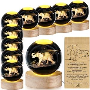 Jetec 10 Sets Christmas Elephant Gift for Women 3D Elephant Crystal Ball Night Lamp with Story Card Xmas Birthday Friendship Gift Decor for Sisterhood Best Friend Sister Long Distance BFF