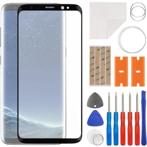 Front Screen Glass Outer Panel Lens Replacement +OCA Compatible with Samsung Galaxy S8 SM-G950 (No LCD Screen and Touch Digitizer) with Repair Kit