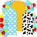 34 Pieces Toy Themed Birthday Party Decorations Arch Backdrop Covers 4ft 5ft 6ft Spandex Arch Backdrop Cover Cow Blue Sky Cloud Print Balloons Inspired Birthday Cartoon Themed Party Decor