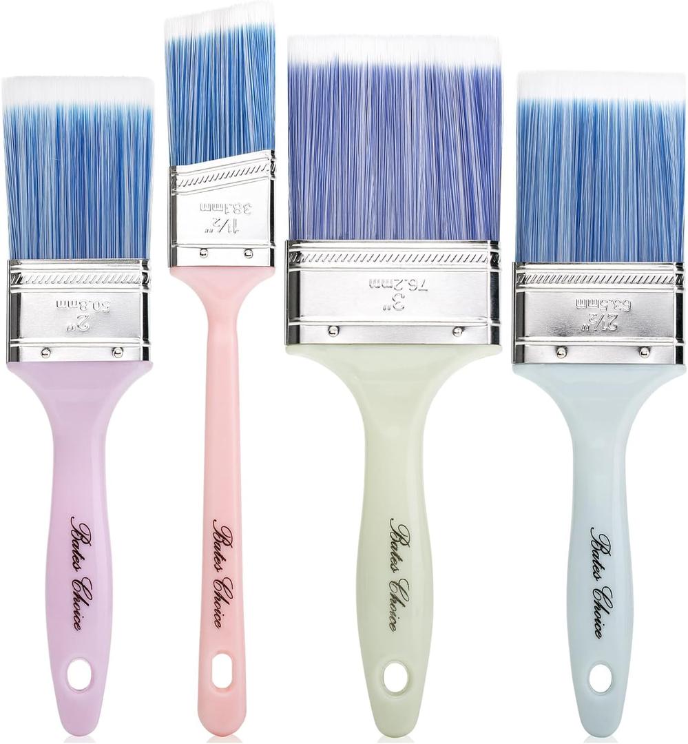 Bates 4Pack Plastic Handle Paint Brushes - Pastel Colors, Stain, Furniture & Wall Painting (4 Pack, 1.5", 2", 2.5", 3")