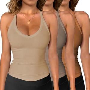 iGENJUN 2 Pack Workout Tops for Women Racerback Basic Tank Summer 2025 Camisole V Neck Slim Fit Ribbed Sleeveless S