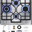 24 inch Gas Cooktop, Bulit-in Gas Stove Top with 4 Burner, NG/LPG Convertible Cooktops, Dual Burner Propane Cooktop with Thermocouple Protection, Stainless Steel