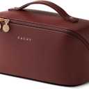 EACHY Travel Makeup Bag, Large Capacity Cosmetic Bag for Women, Waterproof PU Leather, Flat Open Portable Toiletry Bag for Skincare, Brushes & Travel Essentials
