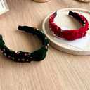 Jaciya Christmas Headbands Velvet Knotted Headband for Women Girls - Red and Green Sparkling Rhinestones Hair Accessories