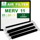 20x20x1 Air Filter MERV 11: House Pleated HVAC AC Furnace Air Filters Replacement - Actual Size: 19.7x19.7x0.9 Inches - 3 Filters + 1 Frame