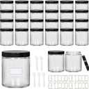 24 Pack 8 oz Glass Jars with lids, Clear Cosmetic Jars with Inner Liners and Black Lids, Lotion Jars, Candle Making Jars for Lotions, Scrubs and Cosmetic, Lables and Spatulas Include