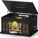 10-in-1 Bluetooth Record Player with Speakers, CD/Cassette, Black
