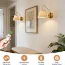 Gold Wireless Wall Sconces Set of Two, Swing Arm Battery Wall Sconce, Battery Operated Wall Sconce with Remote, Battery Sconces with Linen Lampshade, Rechargeable Wall Lights for Living Room