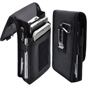Dual Phone Holster, Large Smartphone Pouch, Belt Clip Tool Pouch, Multi-Purpose Tactical Cellphone Holder for Working, Hiking, Camping, Barbecue, Rescue (XL) (Black)