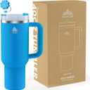 Mont-Clair 40oz Tumbler with Straw and Lid - Insulated Stainless Steel Travel Mug with Handle - Travel Mug - Hot & Cold Drinks - Cold or Hot for 10 hours - Iced for 48 hours - 1200ml (Blue)