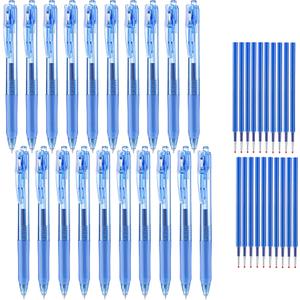Aozora Blue Gel Pens Fine Point Smooth Writing Pen 40 Pack Retractable Blue Gel Ink Pen with Soft Grip 0.5mm Quick Dry Office School Supplies(20 Pens with 20 Refills)