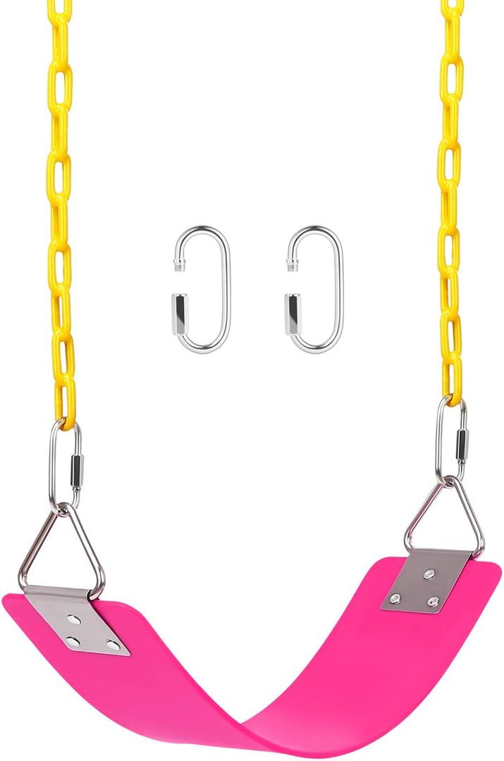 AGPTEK Swing Set, Seat with 66 Inch Anti-Rust Chains Thermoplastic Coated, Support 250lb, Cushion Accessories Replacement with Snap Hooks for Outdoors, Playground, Jungle & Gym - Pink AGPTEK Swing Set, Seat with 66 Inch Anti-Rust Chains Thermoplastic Coated, Support 250lb, Cushion Accessories Replacement with Snap Hooks for Outdoors, Playground, Jungle & Gym - Pink