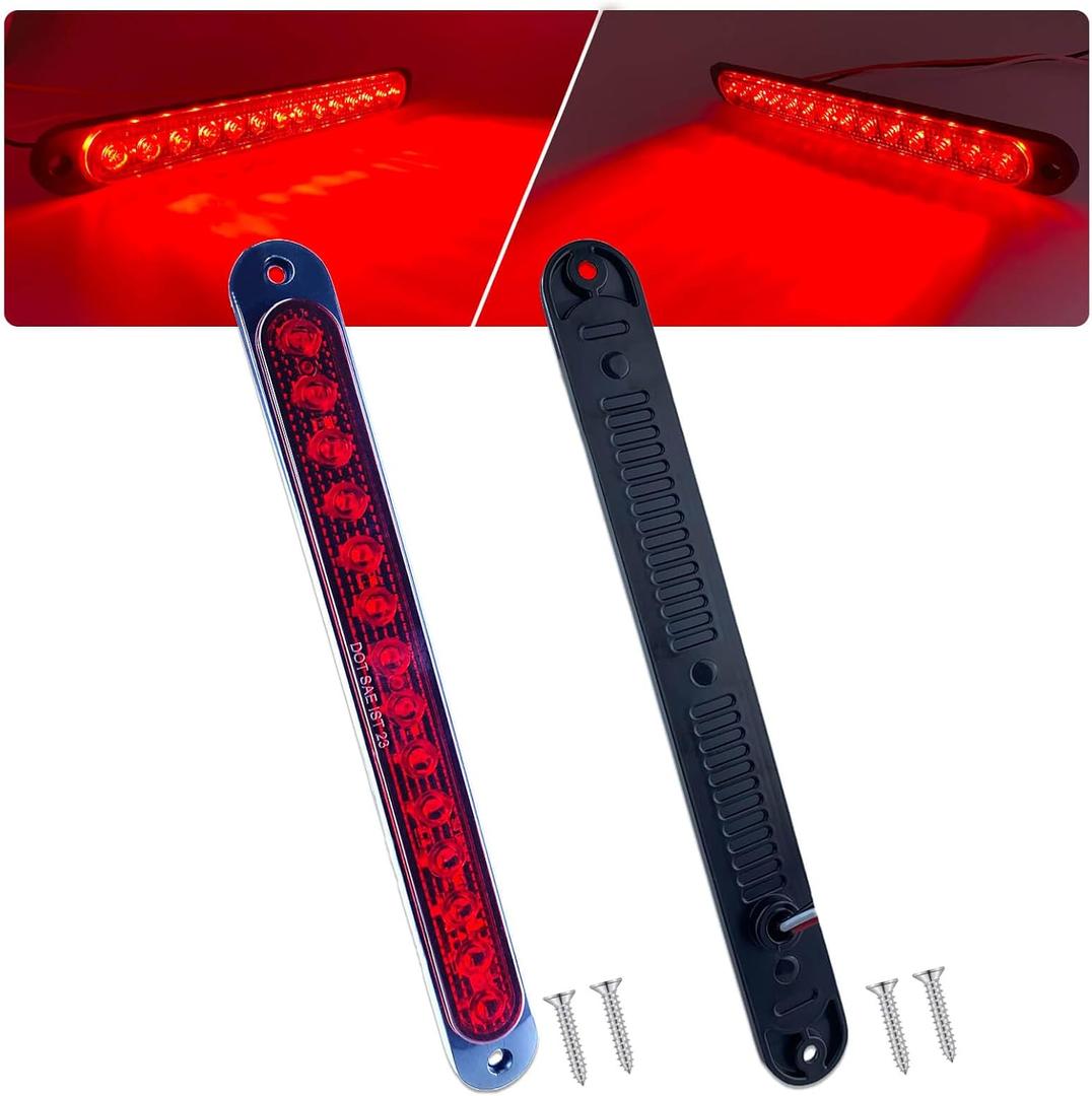 10" LED Trailer Brake Lights Bar Strip Aluminum Alloy Base Red Stop Turn Identification Side Marker Tail Lights Assembly for Truck Marine Boats, 15 LEDs 2Pcs