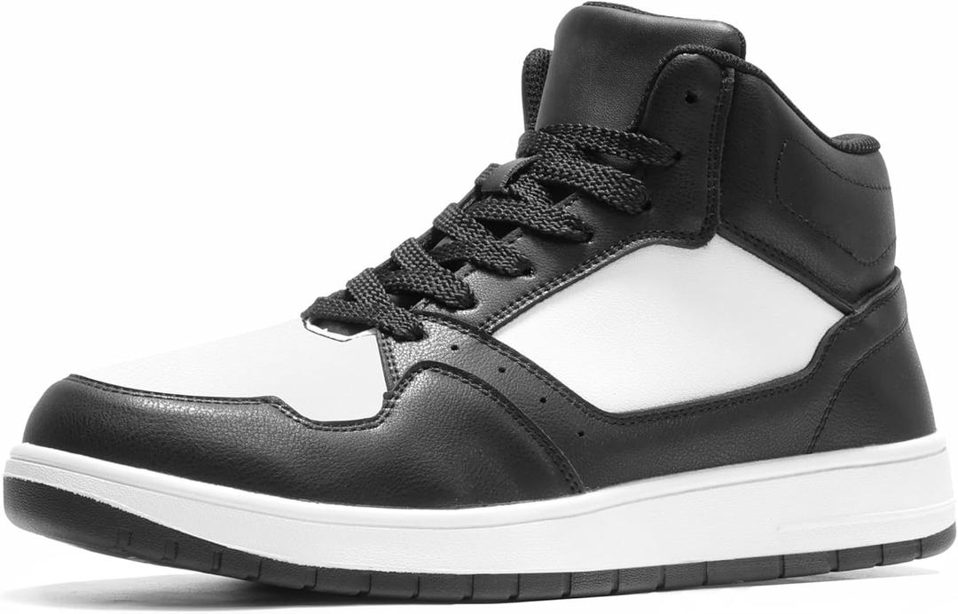 Furuian Steel Toe Shoes for Men Comfortable Safety Shoes Lace Up Work Shoes (8.5, High Top White&black)