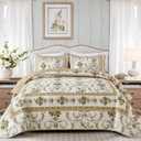 Anibedding Floral Quilt Set Queen Size, Retro Brown Flower Pattern Quilts Bedspread,Soft Microfiber Lightweight Bed Cover for All Season(Queen, 96"x90")